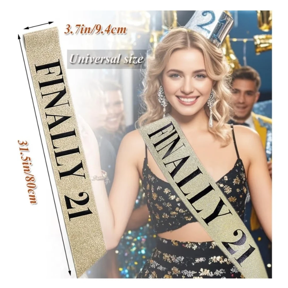 Gold 'Finally 21' Party Sash